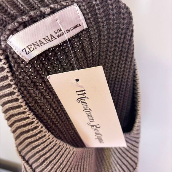 New Zenana Brown Ribbed Mock Neck Pullover Sweater S/M - Picture 6 of 6